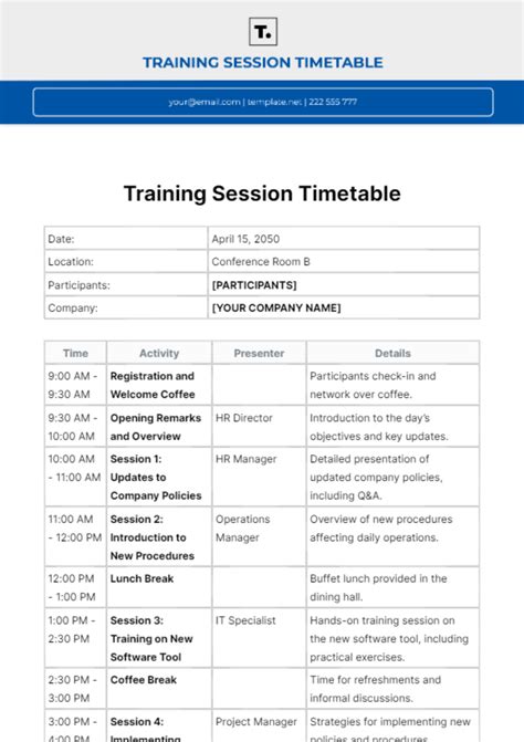 Session Timetable .
